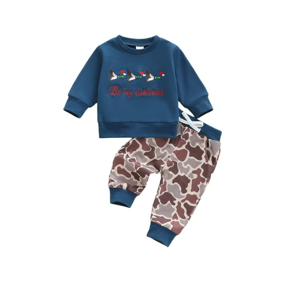 BemeyourBBs Toddler Baby Boy Valentines Day Outfits Hunting Duck Clothes Long Sleeve Embroidery Sweatshirt camouflage Pants Set Spring Fall Winter Clothes