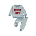 thumbnail image 1 of BemeyourBBs Toddler Baby Boy Valentines Day Outfits Letter Embroidery Long Sleeve Striped Sweatshirt and Joggers Pants Set Spring Clothes, 1 of 9