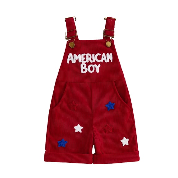 BemeyourBBs Toddler Baby Boys 4th of July Outfit Romper Overall Shorts Kids Baby Boy Patriot Independence Day Clothes Stars American Boy Letters Summer Corduroy Jumpsuit Bib Overalls