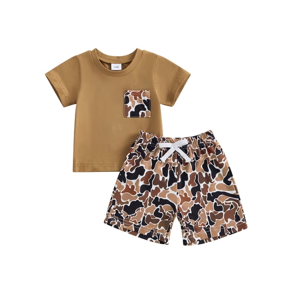 BemeyourBBs Toddler Baby Boys Camouflage Outfit Infant Baby Boys Summer Clothes Short Sleeve Crew Neck T-shirt with Elastic Waist Camo Shorts Set
