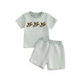 thumbnail image 1 of BemeyourBBs Toddler Baby Boys Duck Outfits Infant Baby Boy Summer Clothes Cute Mallard Embroidery Short Sleeve T-Shirts Elastic Waist Shorts 2Pcs Clothing Set, 1 of 9