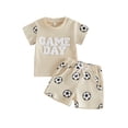 thumbnail image 1 of BemeyourBBs Toddler Baby Boys Football Outfit Infant Baby Boy Summer Clothes Waffled Short Sleeve Letter Embroidery T Shirt Tops and Football Print Pockets Shorts Set Toddler Boys Summer Outfit, 1 of 9
