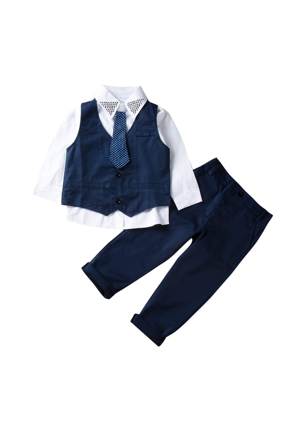 Toddler Baby Boys Gentleman Suits Baptism Day Church Outfits Formal Wedding Guest Outfit Tuxedo Waistcoat Ttie Long Sleeve Shirt Pants Sets 4pcs Dress Clothes