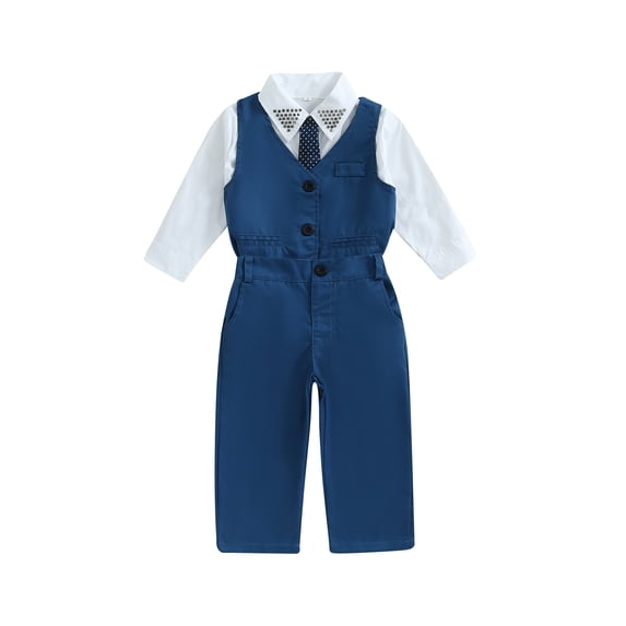 BemeyourBBs Toddler Baby Boys Gentleman Suits Baptism Day Church Outfits Formal Wedding Guest Outfit Tuxedo Waistcoat Ttie Long Sleeve Shirt Pants Sets 4pcs Dress Clothes