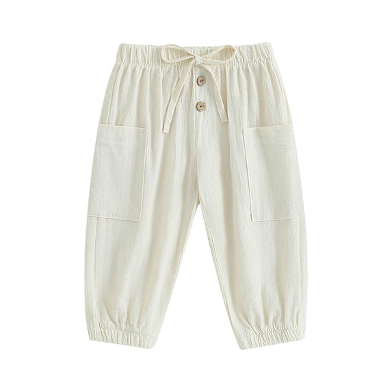 BemeyourBBs Toddler Baby Boys Girls Cotton Linen Harem Pants with Pockets Baggy Cargo Pants Barrel Pants Elastic Waist Balloon Long Pants Boho Muslin Basic Bottoms Hippie Baby Clothes