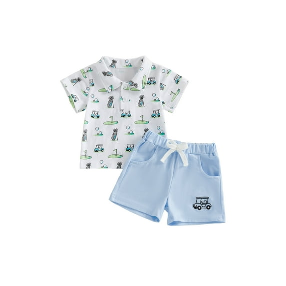 BemeyourBBs Toddler Baby Boys Golf Outfits Summer Clothes Short Sleeve Lapel Golf Embroidery Shirt Tops and Drawstring Pockets Shorts Set