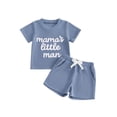 thumbnail image 1 of BemeyourBBs Toddler Baby Boys Mothers Day Outfit Summer Clothes Mama's Little Man Embroidery Letters Waffle Knit Short Sleeve T-Shirt and Pocket Shorts Toddler Boy Summer 2 Piece Outfits, 1 of 9