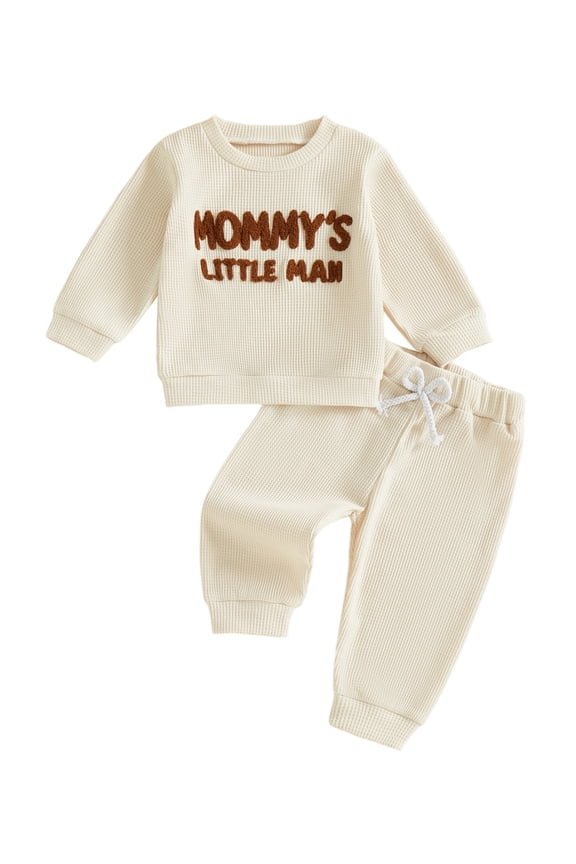 Toddler Baby Boys Outfit Fall Winter Clothes Mommy's Little Men Letters Embroidery Pullover Sweatshirt Tops with Pants Set