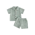 thumbnail image 1 of BemeyourBBs Toddler Baby Boys Summer Clothes Baby Boy Church Outfit Textured Button Down Short Sleeves Shirt and Elastic Shorts Set Baby Boy Beach 2 Piece Outfits, 1 of 9