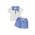 thumbnail image 1 of BemeyourBBs Toddler Baby Boys Summer Clothes Baby Boy Fathers Day Outfits Daddy's Mini Letter Embroidery Zipper-Up Short Sleeve T-Shirts Elastic Waist Plaid Shorts 2Pcs Set, 1 of 9