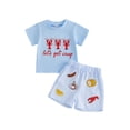 thumbnail image 1 of BemeyourBBs Toddler Baby Boys Summer Clothes Infant Baby Boy Crayfish Outfits Lobster Letter Embroidery Short Sleeve T-Shirts Elastic Waist Stripe Shorts Set Toddler Boys Summer Outfit, 1 of 9