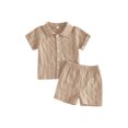 thumbnail image 1 of BemeyourBBs Toddler Baby Boys Summer Clothes Infant Baby Boys 2 Piece Summer Outfit Solid Color Eyelet Lapel Short Sleeve Button Down Shirt Top and Shorts 2Pcs Set, 1 of 9