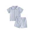 thumbnail image 1 of BemeyourBBs Toddler Baby Boys Summer Clothes Infant Baby Boys 2 Piece Summer Outfit Solid Color Eyelet Lapel Short Sleeve Button Down Shirt Top and Shorts 2Pcs Set, 1 of 9