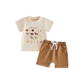 thumbnail image 1 of BemeyourBBs Toddler Baby Boys Summer Clothes Newborn Infant Baby Boy Farm Animal Fishing Outfits Animals Fish Letter Print Short Sleeve T-Shirts Elastic Waist Pockets Shorts 2Pcs Set, 1 of 9