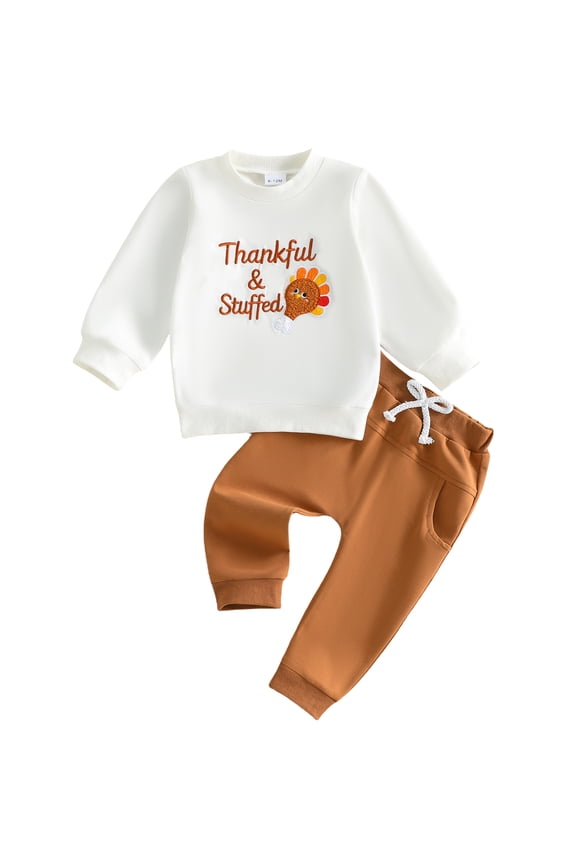 Toddler Baby Boys Thanksgiving Outfit Newborn Baby Boy Fall Winter Clothes Infant Long Sleeve Letter Turkey Embroidery Sweatshirt Tops and Drawstring Jogger Pants Set