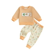 BemeyourBBs Toddler Baby Boys Western Cowboy 2-piece Outfit Fall Winter Clothes Long Sleeve Sweatshirt with Cactus Boots Print Pants Set