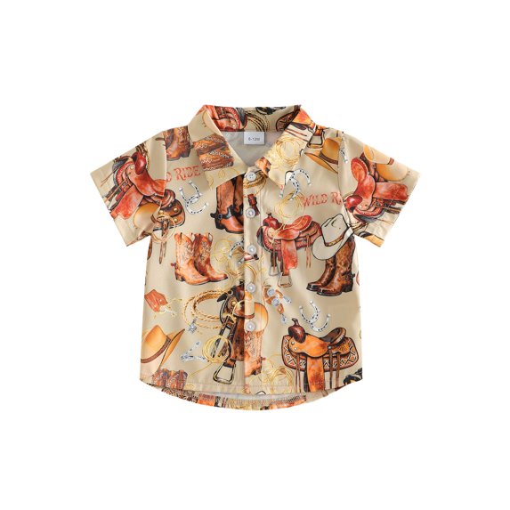 BemeyourBBs Toddler Baby Boys Western Cowboy Outfits Shirts Short Sleeve Horse/Boots Print Button Down Shirts Cute Summer Shirt Tops Clothes