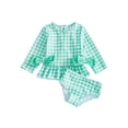 thumbnail image 1 of BemeyourBBs Toddler Baby Girl 2 Piece Plaid Swimsuit Infant Girls Bathing Suit Long Sleeve Rash Guard Plaid Long Sleeve Front Bow Back Zipper Tops and Shorts Set Summer Pool Beachwear, 1 of 9
