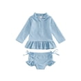 thumbnail image 1 of BemeyourBBs Toddler Baby Girl 2 Piece Swimsuit Set Infant Girls Bathing Suit Long Sleeve Rash Guard Swimwear Frill Mock Neck Eyelet Hollow Out Zipper Swiming Tops Bottoms Bikini Set Summer Beachwear, 1 of 9