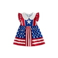 thumbnail image 1 of BemeyourBBs  Toddler Baby Girl 4th of July Dress Outfit Patriot Independence Day Dress Little Girl Flying Short Sleeve Doll Collar Red White Blue Star Striped Print Bow Summer Princess Party Dress, 1 of 9