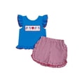 thumbnail image 1 of BemeyourBBs Toddler Baby Girl 4th of July Outfit Patriot Fourth of July Summer Independence Day Clothes American Flag Heart Embroidered Backless Flying Sleeve T shirt Tops Plaid Ruffle Shorts Set, 1 of 9