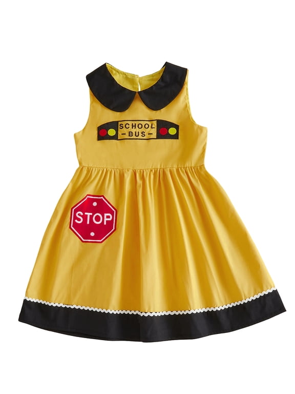 Toddler Baby Girl Back to School Dress Kids Kindergarten Outfit Baby Girls Summer Tank Dress School Bus Embroidery Doll Collar Sleeveless Casual A Line Dress