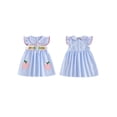 thumbnail image 1 of BemeyourBBs Toddler Baby Girl Back To School Dress Kindergarten Outfits Baby Girls First Day of School Outfit Summer Plaid Dress Apple Book Embroidered Flutter Sleeve Doll Collar Smocked Dress, 1 of 8