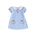 thumbnail image 1 of BemeyourBBs Toddler Baby Girl Back to School Dress Summer Kindergarten Outfits First Day of School Outfit 2 3 4 5 6 7 Years Apple Embroidery Doll Collar Short Sleeves Plaid A Line Dress, 1 of 9