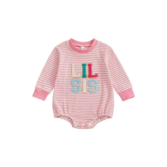 BemeyourBBs Toddler Baby Girl Big Little Sister Matching Outfits Big Sis Sweatshirt Infant Girl Lil Sis Bubble Romper Striped Crewneck Long Sleeve Pullover Sweater Tops