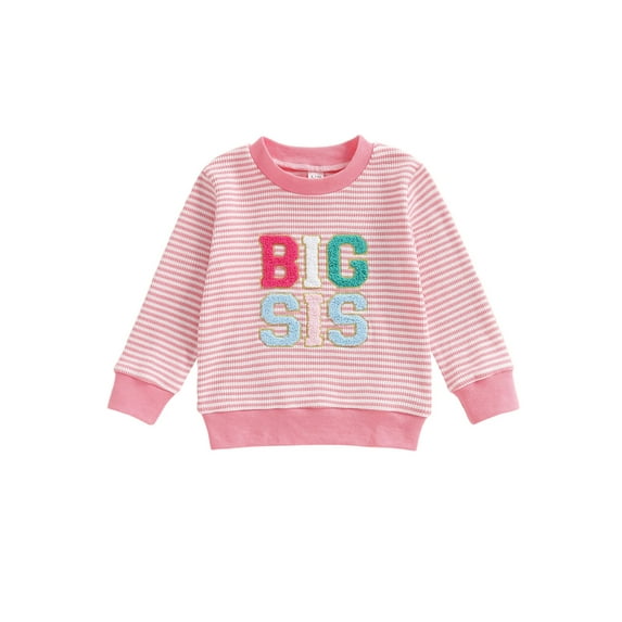 BemeyourBBs Toddler Baby Girl Big Little Sister Matching Outfits Big Sis Sweatshirt Infant Girl Lil Sis Bubble Romper Striped Crewneck Long Sleeve Pullover Sweater Tops