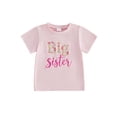 thumbnail image 1 of BemeyourBBs Toddler Baby Girl Big Sister Little Sister Matching Shirt Outfit Summer Pink T Shirt Newborn Baby Girl Romper Kids Girl Letter Flower Embroidery Short Sleeve Pullover Tee Shirt Tops, 1 of 9