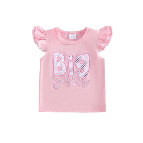BemeyourBBs Toddler Baby Girl Big Sister T Shirt Outfit Kids Girl Summer Pink T-Shirt Casual Letter Patch Embroidered Crew Neck Flying Sleeve Pullover Tee Shirt Tops