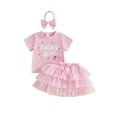 thumbnail image 1 of BemeyourBBs Toddler Baby Girl Birthday Outfits 1st 2nd 3rd 4th Birthday Summer Clothes Letter Embroidery Short Sleeve T Shirt Tops and Tulle Tutu Skirts Set Headband 3Pcs Set, 1 of 9