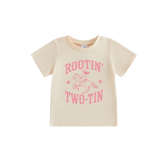 BemeyourBBs Toddler Baby Girl Boy 2nd Birthday T Shirts 2 Years Old Birthday T Shirt Western Toddler Baby Cowgirl Cowboy Outfit Rootin Two-tin Letters Riding Horse Summer Short Sleeve Birthday Shirt