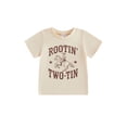 thumbnail image 1 of BemeyourBBs Toddler Baby Girl Boy 2nd Birthday T Shirts 2 Years Old Birthday T Shirt Western Toddler Baby Cowgirl Cowboy Outfit Rootin Two-tin Letters Riding Horse Summer Short Sleeve Birthday Shirt, 1 of 4