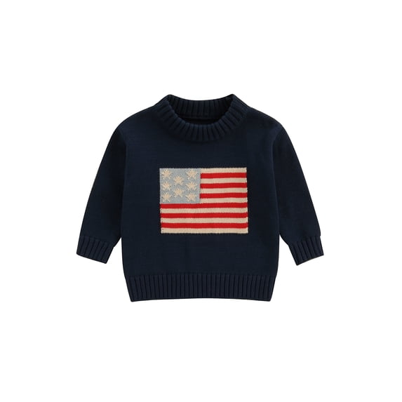 BemeyourBBs Toddler Baby Girl Boy 4th of July Outfit Spring Fall Winter Knit USA Flag Sweater Patriot Independent Day Clothes Newborn Infant Long Sleeve Crewneck Warm Sweaters Jumper Pullover Top
