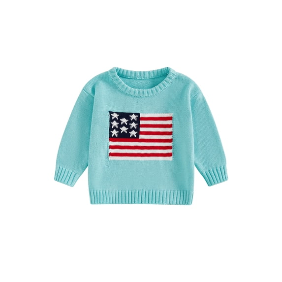 BemeyourBBs Toddler Baby Girl Boy 4th of July Outfit Spring Fall Winter Knit USA Flag Sweater Patriot Independent Day Clothes Newborn Infant Long Sleeve Crewneck Warm Sweaters Jumper Pullover Top