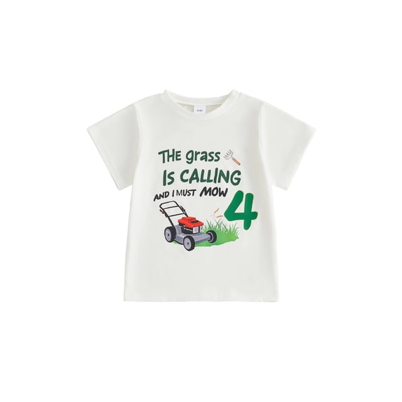 BemeyourBBs Toddler Baby Girl Boy Birthday T-Shirt 1st 2nd 3rd 4th 5th Years Old Birthday Outfit Summer Clothes Casual Loose Fit Lawnmower Letter Print Short Sleeve Shirt Pullover Tee Tops