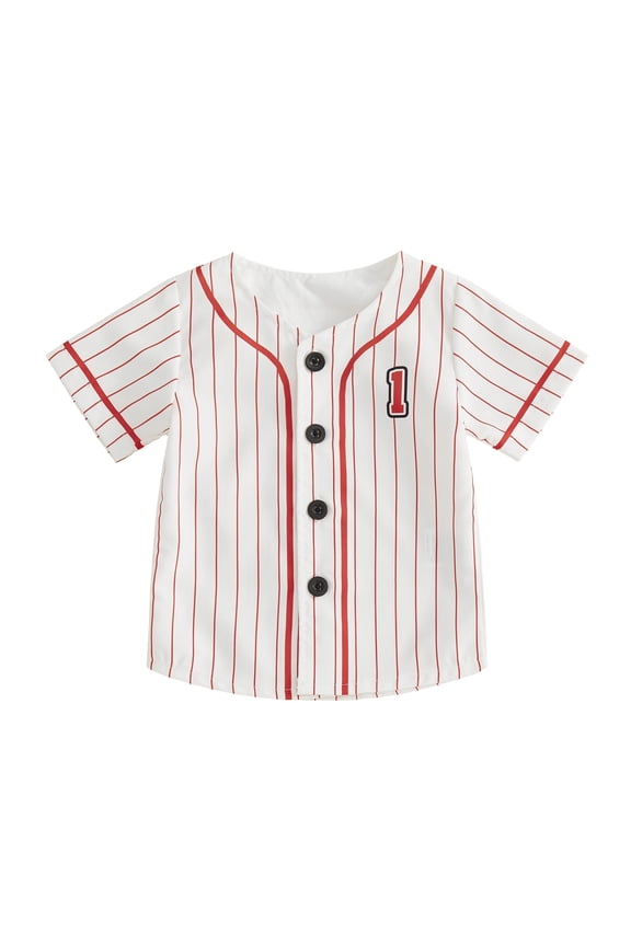 Toddler Baby Girl Boy First 1st Birthday Shirts 1 Years Old Birthday Shirt Summer Baseball Jersey Shirt Casual Letter Stripe Button up Short Sleeve V-neck Shirt Birthday Shirt Tops