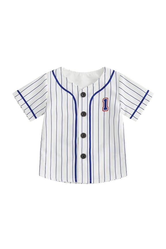 Toddler Baby Girl Boy First 1st Birthday Shirts 1 Years Old Birthday Shirt Summer Baseball Jersey Shirt Casual Letter Stripe Button up Short Sleeve V-neck Shirt Birthday Shirt Tops