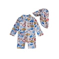 thumbnail image 1 of BemeyourBBs Toddler Baby Girl Boy Swimsuit with Sun Hat Infant Bathing Suit Coral Dinosaur Pawpaw Swim Ring Printed Long Sleeve Half Zipper Rash Guard Swimwear Summer Beachwear, 1 of 9