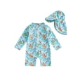 thumbnail image 1 of BemeyourBBs Toddler Baby Girl Boy Swimsuit with Sun Hat Infant Bathing Suit Coral Dinosaur Pawpaw Swim Ring Printed Long Sleeve Half Zipper Rash Guard Swimwear Summer Beachwear, 1 of 9