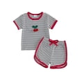 thumbnail image 1 of BemeyourBBs Toddler Baby Girl Boys Summer Clothes Cute Infant Baby Girls Cherry Strawberry Watermelon Outfit Striped Short Sleeve T Shirt Tops and Shorts 2 Pcs Set, 1 of 9