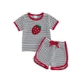 thumbnail image 1 of BemeyourBBs Toddler Baby Girl Boys Summer Clothes Cute Infant Baby Girls Cherry Strawberry Watermelon Outfit Striped Short Sleeve T Shirt Tops and Shorts 2 Pcs Set, 1 of 9