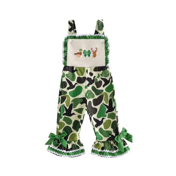 BemeyourBBs Toddler Baby Girl Duck Hunting Outfit Camouflage Romper Overalls One Piece Summer Clothes Baby Girl Animal Embroidery Sleeveless Bell Bottom Jumpsuits Overalls