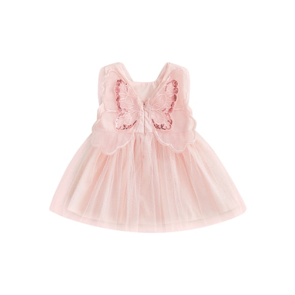 BemeyourBBs Toddler Baby Girl Fairy Butterfly Dress Glitter Tulle Tutu Dress Sleeveless A-Line Pageant Princess Dress with Sequin Wing Summer Clothes