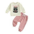 thumbnail image 1 of BemeyourBBs Toddler Baby Girl Fall Outfits Raccoon Sweatshirt with Pants 2 Pcs Set, 1 of 9