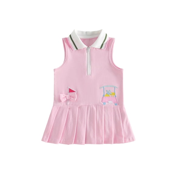 BemeyourBBs Toddler Baby Girl Golf Dress Outfit Infant Girls Summer Fall Dress Golf-themed Embroidered Half Zip Up Lapel V Neck Sleeveless Pleated Hem Dress