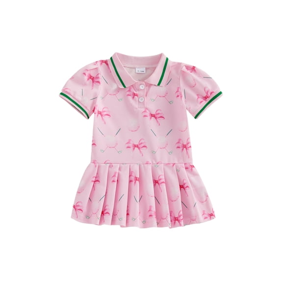 BemeyourBBs Toddler Baby Girl Golf Dress Outfit Little Baby Girl Summer Dress Short Sleeve Turn Down Collar Golf Themed Print A Line Pleated Dress