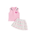 thumbnail image 1 of BemeyourBBs Toddler Baby Girl Golf Outfit Infant Baby Girl Summer Clothes Ribbed Sleeveless Half Button-up Collared Veast Tank Tops and Pleated Skirts Set Toddler Girls 2 Piece Summer Outfit, 1 of 8
